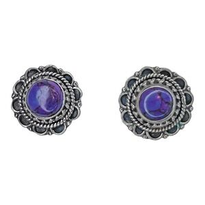 925 Sterling Silver Purple Turquoise Stud Earrings Southwestern Boho Floral